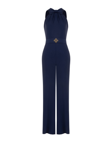 Volledige jumpsuit van cadi-stof met strik, bijpassende stevige riem en gesp met logo Rinascimento