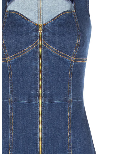 Volledige flared jumpsuit van stretchdenim met lange rits en cut-out Rinascimento