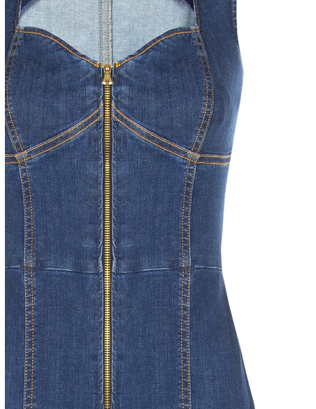 Combinaison intégrale évasée en denim extensible avec longue fermeture éclair et découpe Rinascimento