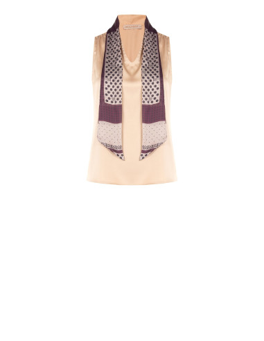 Vloeiende satijnen blouse met V-hals en afneembare sjaal met logo Rinascimento