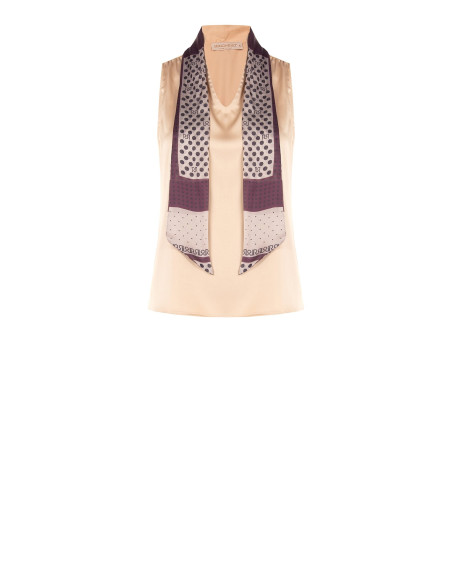 Blouse fluide en satin avec décolleté en V et foulard amovible à logo Rinascimento