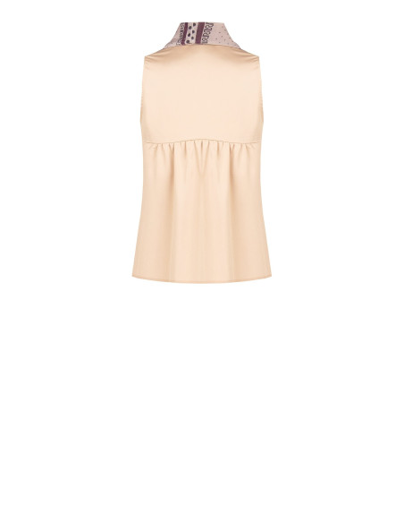 Vloeiende satijnen blouse met V-hals en afneembare sjaal met logo Rinascimento