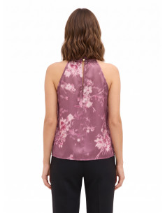 Top ample à col montant, coupe trapèze, en satin à fleurs dégradées Rinascimento 2