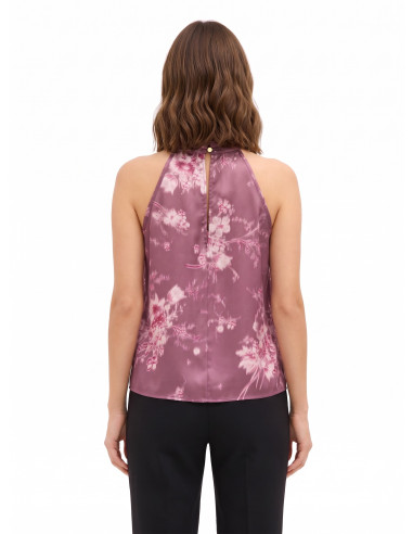 Top ample à col montant, coupe trapèze, en satin à fleurs dégradées Rinascimento