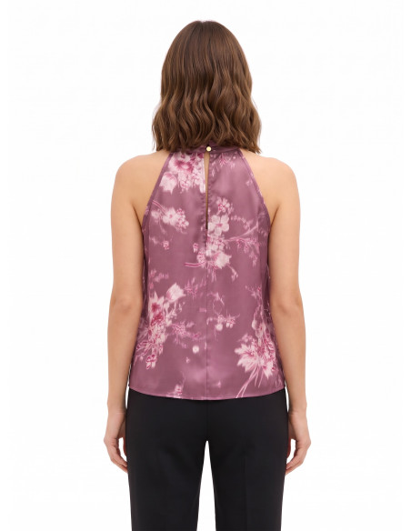 Top ample à col montant, coupe trapèze, en satin à fleurs dégradées Rinascimento