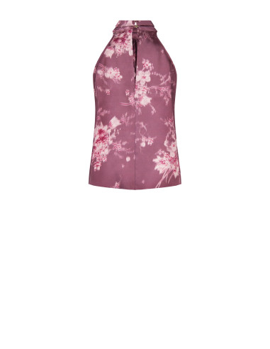 Top ample à col montant, coupe trapèze, en satin à fleurs dégradées Rinascimento