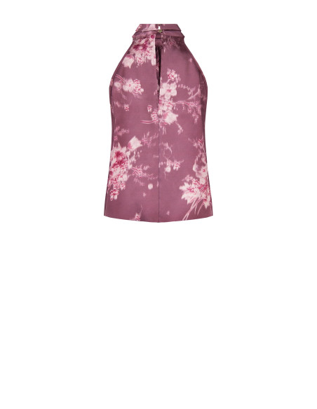 Top ample à col montant, coupe trapèze, en satin à fleurs dégradées Rinascimento