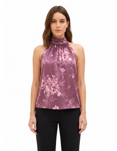 Top ample à col montant, coupe trapèze, en satin à fleurs dégradées Rinascimento