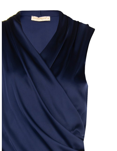 Blouse en satin à col V croisé et drapé Rinascimento