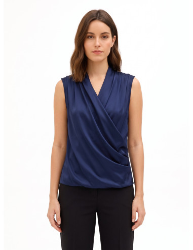 Blouse en satin à col V croisé et drapé Rinascimento