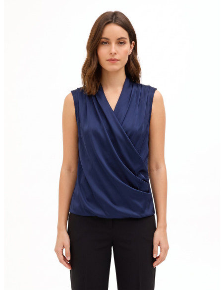 Satijnen blouse met gedrapeerde overslag-V-hals Rinascimento