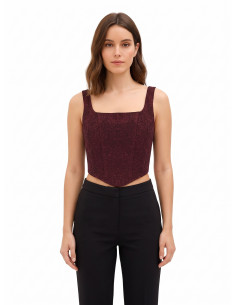Crop top bustier pointu en jacquard gaufré avec lurex Rinascimento