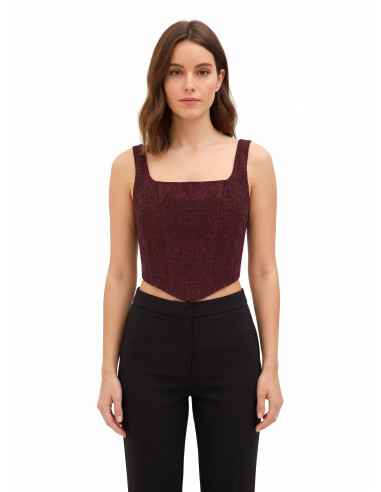 Crop top bustier pointu en jacquard gaufré avec lurex Rinascimento