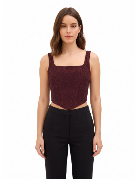 Crop top bustier pointu en jacquard gaufré avec lurex Rinascimento