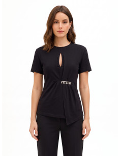 T-shirt regular en coton avec volant et détail bijou Rinascimento