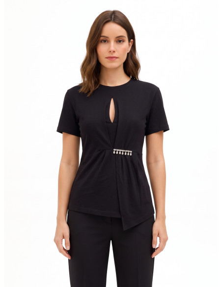 T-shirt regular en coton avec volant et détail bijou Rinascimento