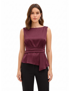 Top cintré en satin avec encolure bateau et drapé sur le côté Rinascimento