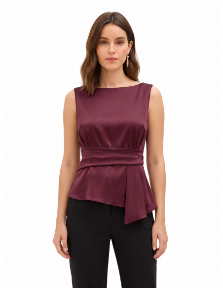 Top cintré en satin avec encolure bateau et drapé sur le côté Rinascimento