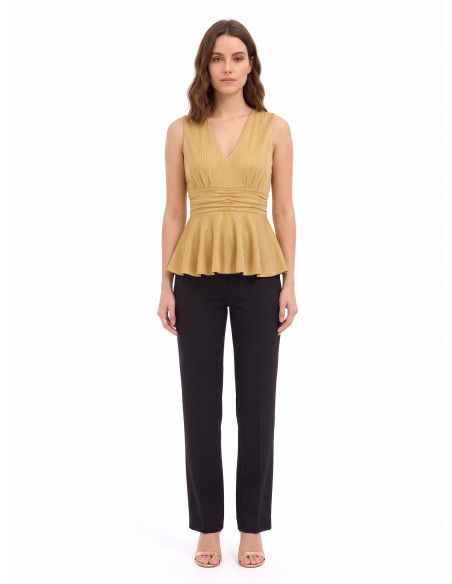 Top péplum en lurex à effet pailleté avec encolure en V Rinascimento