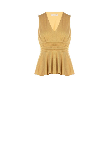 Top péplum en lurex à effet pailleté avec encolure en V Rinascimento