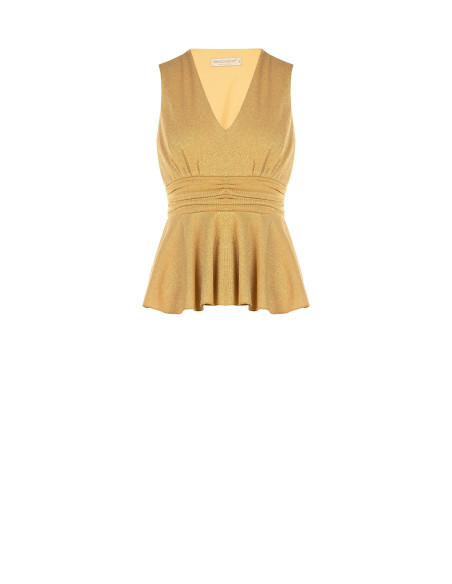 Top péplum en lurex à effet pailleté avec encolure en V Rinascimento