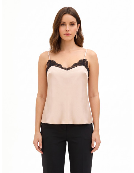 Top fluide en satin avec détails en dentelle Rinascimento