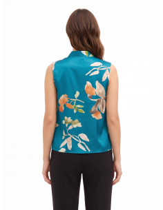 Blouse trapèze en satin fleuri avec bouton bijou Rinascimento 2