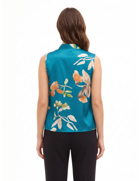 A-lijnblouse van satijn met bloemenprint en juweelknopen Rinascimento