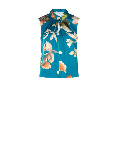 A-lijnblouse van satijn met bloemenprint en juweelknopen Rinascimento