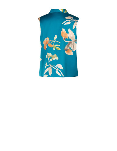 Blouse trapèze en satin fleuri avec bouton bijou Rinascimento