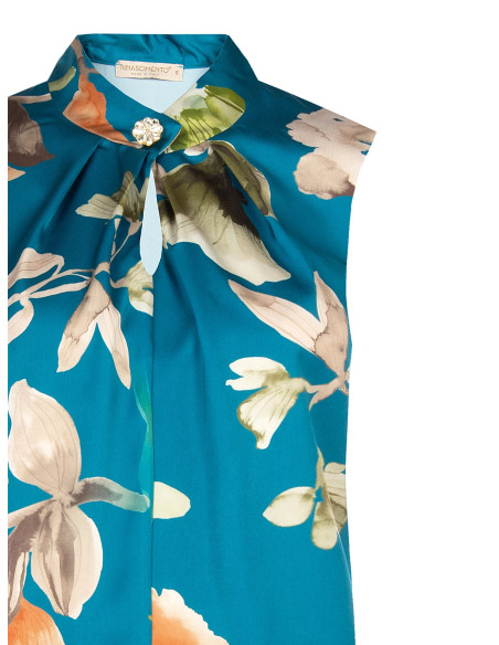 A-lijnblouse van satijn met bloemenprint en juweelknopen Rinascimento