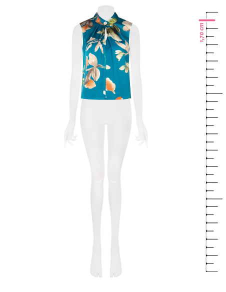 A-lijnblouse van satijn met bloemenprint en juweelknopen Rinascimento