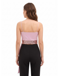 Crop top-bustier van satijn en pailletten met lange volant Rinascimento 2