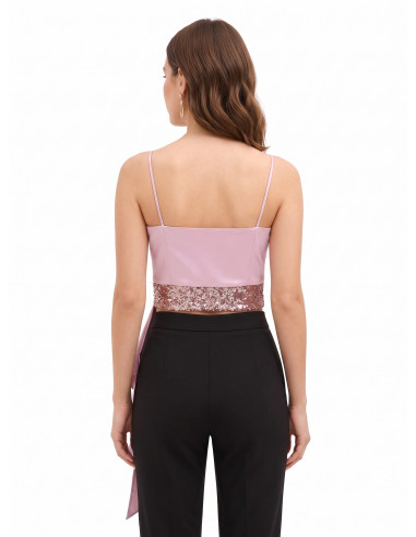 Crop top bustier en satin et sequins avec long volant Rinascimento