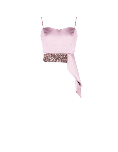 Crop top bustier en satin et sequins avec long volant Rinascimento