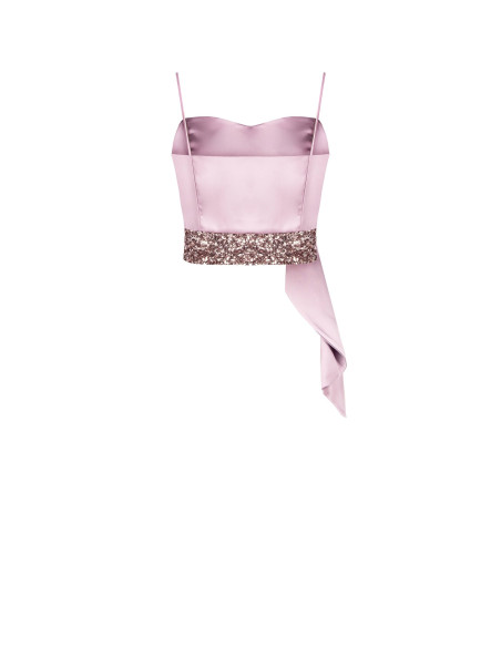 Crop top bustier en satin et sequins avec long volant Rinascimento