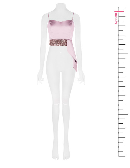 Crop top bustier en satin et sequins avec long volant Rinascimento