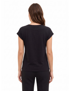 Regular T-shirt van katoen met omgeslagen mouwen en logo met strass-steentjes Rinascimento 2