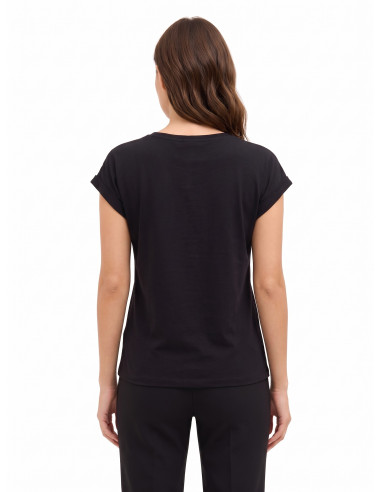 Regular T-shirt van katoen met omgeslagen mouwen en logo met strass-steentjes Rinascimento