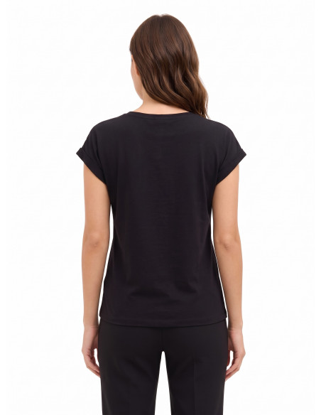 T-shirt regular en coton avec revers aux manches et logo en strass Rinascimento