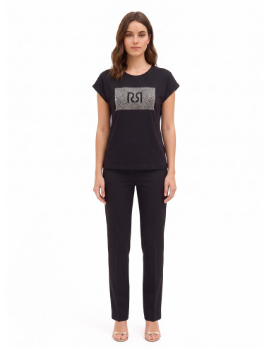 T-shirt regular en coton avec revers aux manches et logo en strass Rinascimento