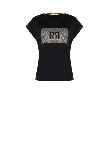 T-shirt regular en coton avec revers aux manches et logo en strass Rinascimento