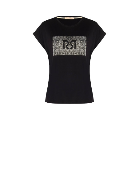 Regular T-shirt van katoen met omgeslagen mouwen en logo met strass-steentjes Rinascimento