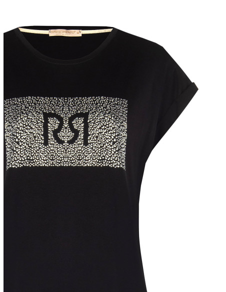 T-shirt regular en coton avec revers aux manches et logo en strass Rinascimento