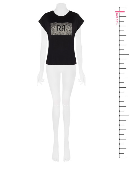 T-shirt regular en coton avec revers aux manches et logo en strass Rinascimento