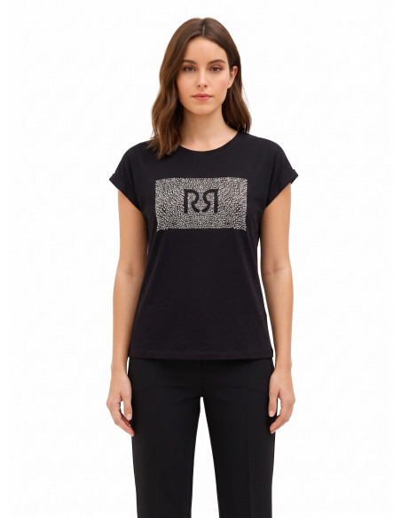T-shirt regular en coton avec revers aux manches et logo en strass Rinascimento