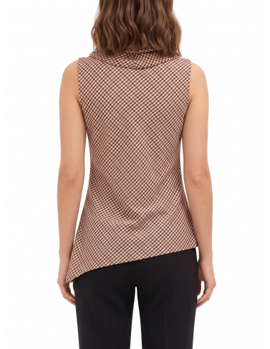 Top à carreaux avec col drapé et coupe asymétrique Rinascimento