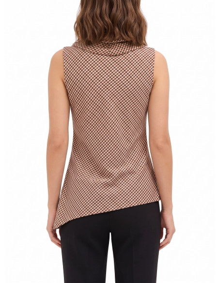 Top à carreaux avec col drapé et coupe asymétrique Rinascimento