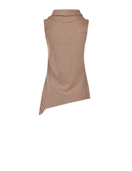 Geruite top met gedrapeerde hals en asymmetrische snit Rinascimento