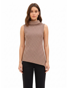 Geruite top met gedrapeerde hals en asymmetrische snit Rinascimento